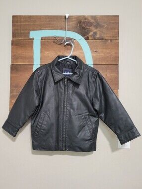 Y2k 2001 GAP Kids Black Leather Zip Jacket Size 4